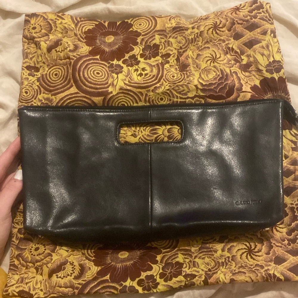 Claudio Ferrici Black Leather Clutch Bag Purse Vintage